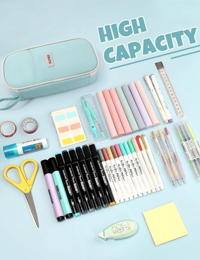 SUNEE Cute Pencil Case, Aesthetic Pen Pouch, Colored Large Pencil Bag with Zipper, Kawaii Stationery Storage and Organizer, School Supplies for Teen and Adult Girls, Mint Green - Image 3